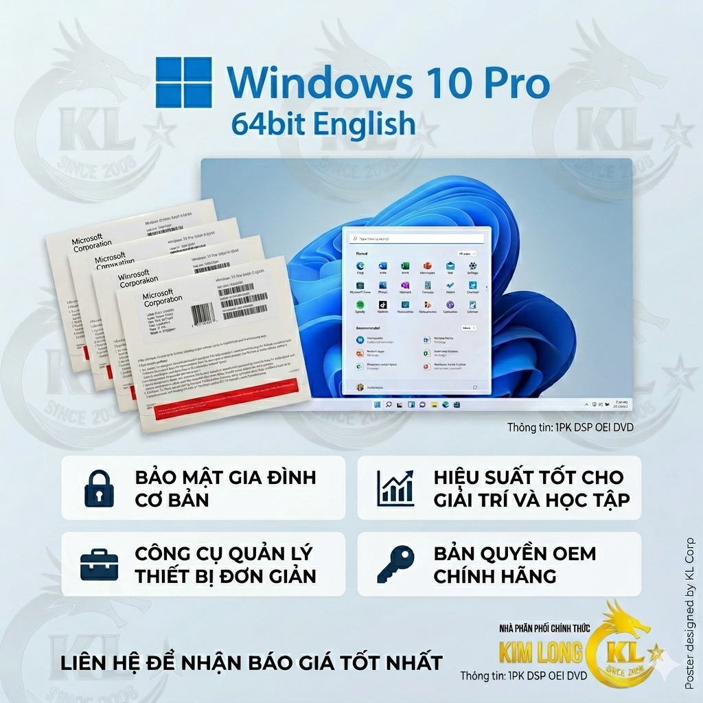 Phần Mềm Microsoft Windows 10 Pro 64bit English 1PK DSP OEI DVD